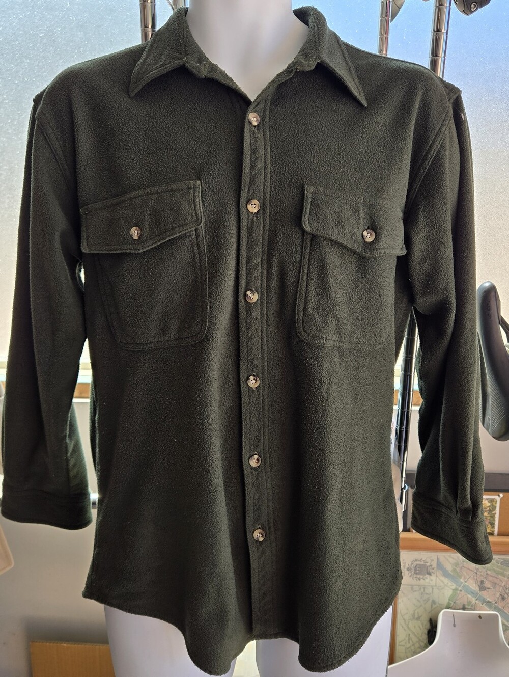 Vintage 90s Sportif Outdoor Polartec Fleece Shirt Jacket Medium Forest Green